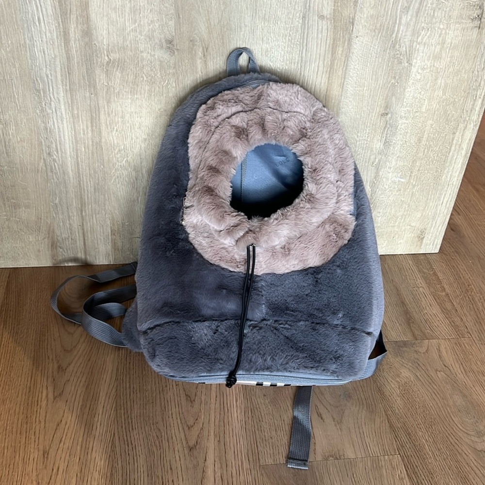 Dog/Cat Carrier Front or Back Pack w/Waste Strap Grey/Tan